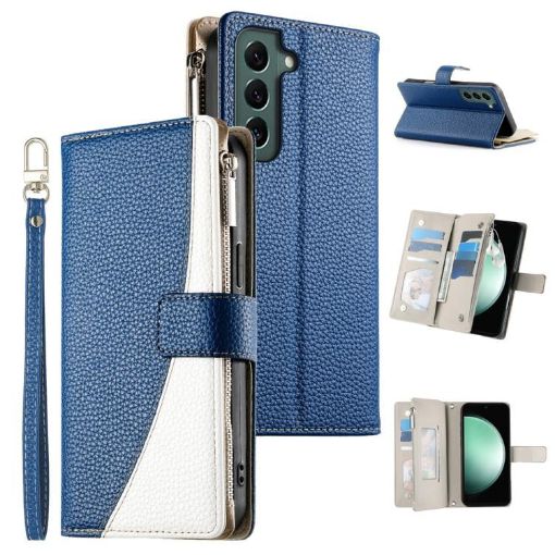 Samsung Galaxy S22 5G Dark Blue Leather Wallet Case with Strap - 1