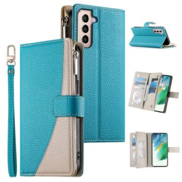 Samsung Galaxy S21+ 5G Blue Leather Wallet Case with Strap & Card Slots - 1