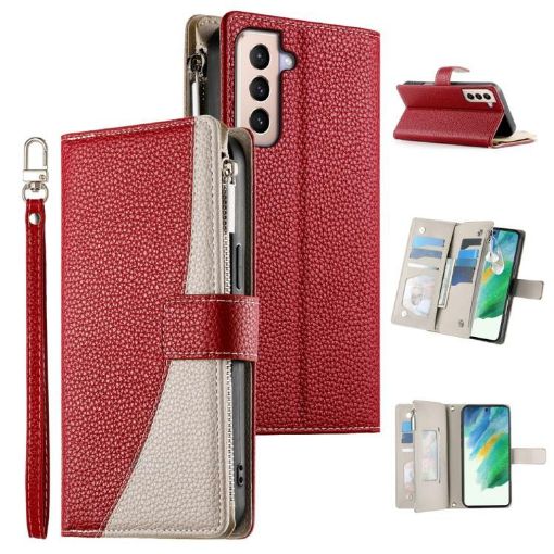 Samsung Galaxy S21+ 5G Red Leather Wallet Case with Strap & Card Slots - 1