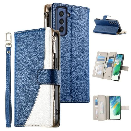 Samsung Galaxy S21 FE 5G Dark Blue Leather Wallet Case with Strap - 1