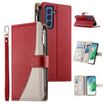 Samsung Galaxy S21 FE 5G Red Leather Wallet Case with Strap - 1