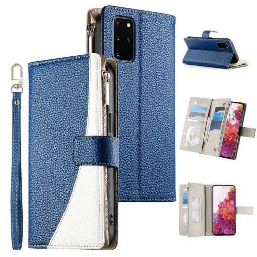 Samsung Galaxy S20+ Dark Blue Leather Wallet Case with Strap - 1