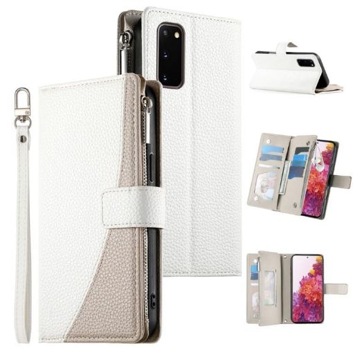 Samsung Galaxy S20 White Leather Wallet Case with Strap & Card Slots - 1