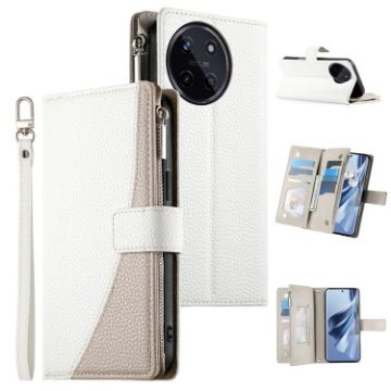 Realme 11 4G White Leather Wallet Phone Case with Strap & Zipper - 1
