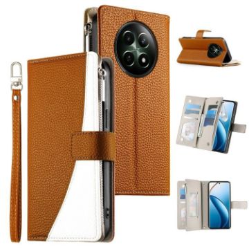 Realme 12/12x/C65 5G Brown Leather Wallet Phone Case with Strap - 1