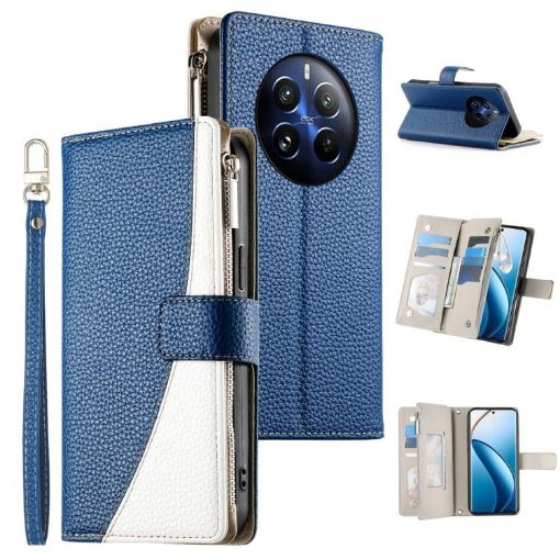 Realme 12 Pro/12 Pro+ Dark Blue Leather Wallet Phone Case with Strap - 1