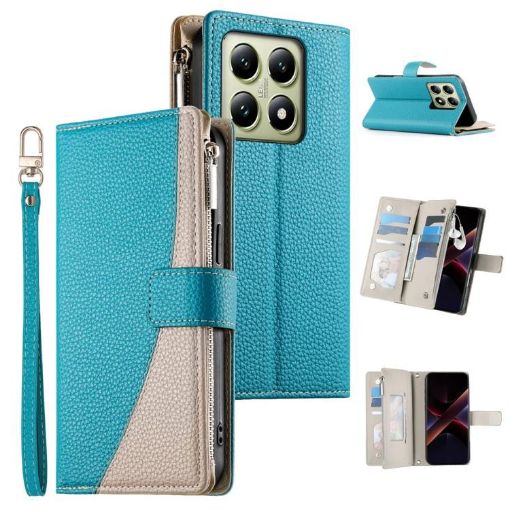 Xiaomi 14T Blue Leather Wallet Phone Case with Strap & Multi-card Slots - 1