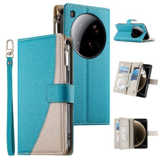 Xiaomi 15 Ultra Blue Leather Wallet Phone Case with Strap & Zipper - 1