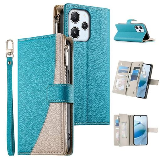 Redmi 12/Note 12R Wallet Leather Phone Case with Strap - Blue - 1