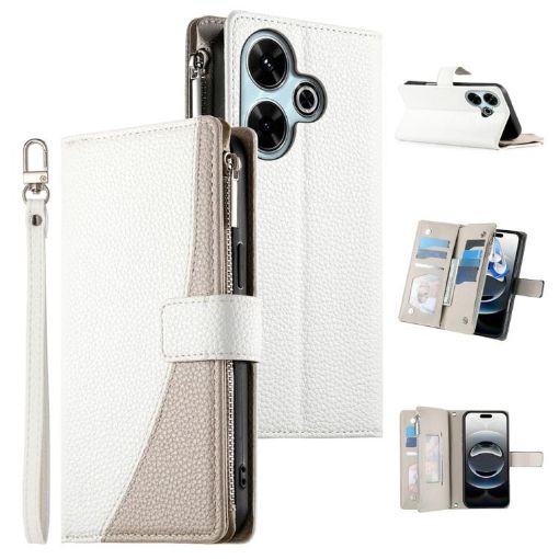 Redmi 13/5G & Poco M6 Wallet Leather Phone Case with Strap (White) - 1