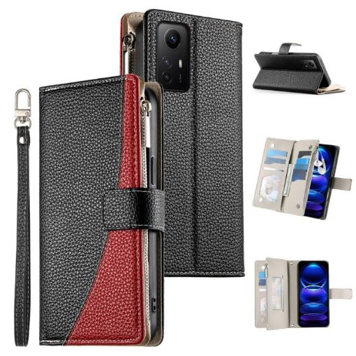 Redmi Note 12S/11 4G Leather Wallet Case with Strap - Black - 1