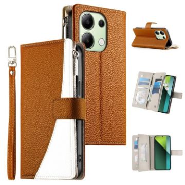 Redmi Note 13 4G Brown Leather Wallet Case with Strap & Multi-card Slots - 1