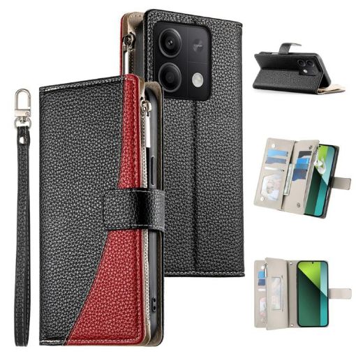 Redmi Note 13 5G Black Leather Wallet Case with Strap & Multi-card Slots - 1