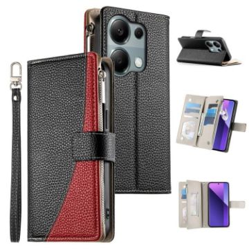 Redmi Note 13 Pro 4G/Poco M6 Pro Leather Wallet Case with Strap (Black) - 1