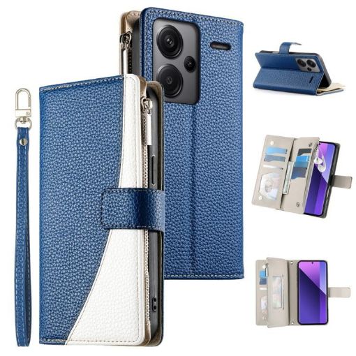 Redmi Note 13 Pro+ Global Leather Wallet Case with Strap - Dark Blue - 1