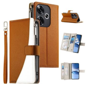 Redmi Turbo 3/Poco F6 Brown Leather Wallet Phone Case with Strap - 1
