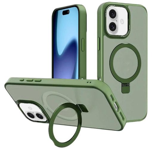 iPhone 17 Dark Green Metal Lens Frame MagSafe Holder Frosted Case - 1
