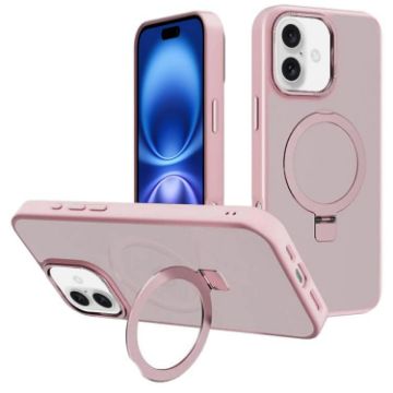 iPhone 16 Plus Pink Metal Lens Frame MagSafe Holder Frosted Case - 1