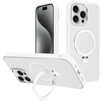 iPhone 15 Pro Max Kalebol Metal Lens Frame MagSafe Frosted Case White - 1