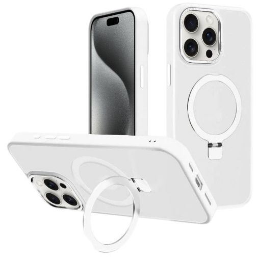 iPhone 15 Pro Max Kalebol Metal Lens Frame MagSafe Frosted Case White - 1