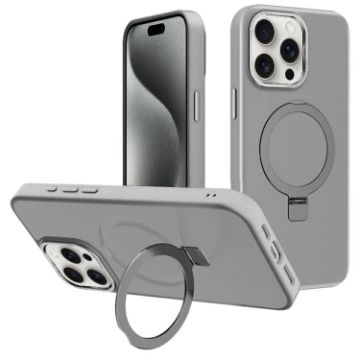 iPhone 15 Pro Kalebol Metal Lens Frame MagSafe Frosted Case Grey - 1