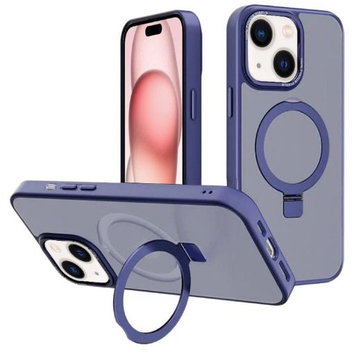 iPhone 15 Plus Navy Blue Metal Lens Frame MagSafe Holder Case - 1