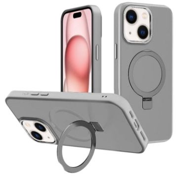 iPhone 15 Plus Grey Metal Lens Frame MagSafe Holder Frosted Case - 1