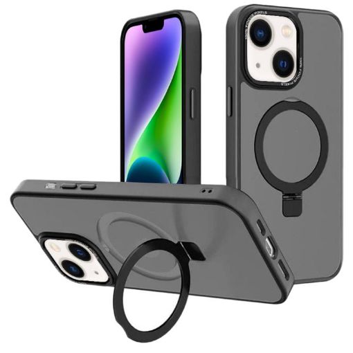 iPhone 14 Kalebol Metal Lens Frame MagSafe Holder Frosted Case Black - 1