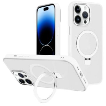 iPhone 14 Pro Kalebol Metal Lens Frame MagSafe Frosted PC Case White - 1