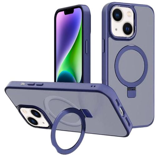 iPhone 14 Plus Navy Blue Metal Lens Frame MagSafe Holder Case - 1