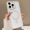 iPhone 16 Pro Max Rhinestone Frame MagSafe Case Beige Large Lens Hole - 1