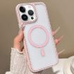 iPhone 14 Pro Pink Rhinestone Frame MagSafe Case with Large Lens Hole - 1