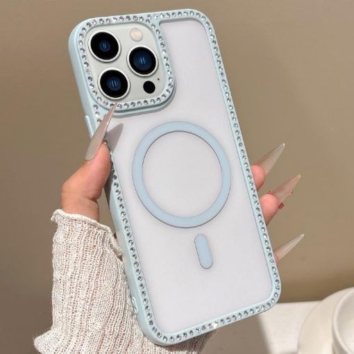 iPhone 12 Pro Max MagSafe Case Blue with Large Lens Hole & Rhinestones - 1