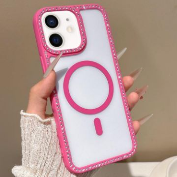 iPhone 12 mini Rose Gold Rhinestone MagSafe Case with Large Lens Hole - 1