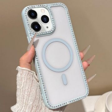 iPhone 11 Pro Max MagSafe Case with Large Lens Hole & Rhinestone Frame - Blue - 1