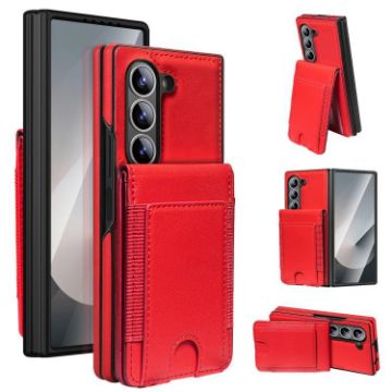 Samsung Galaxy Z Fold5 Red Leather Case with Card Holder & Tempered Film - 1