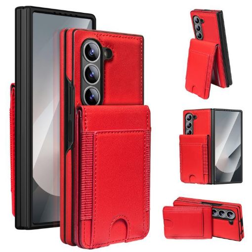 Samsung Galaxy Z Fold5 Red Leather Case with Card Holder & Tempered Film - 1
