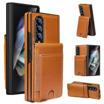 Samsung Galaxy Z Fold4 Leather Case with Card Holder & Tempered Film - Brown - 1