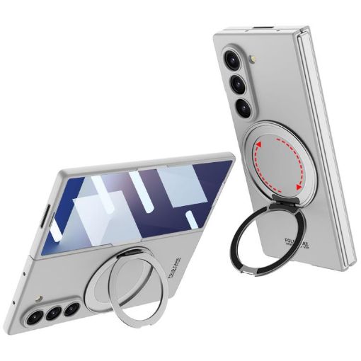 Samsung Galaxy Z Fold7 5G Silver Magnetic Case with Rotating Bracket - 1
