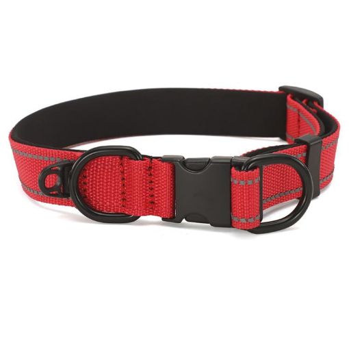 Reflective Waterproof Pet Collar, Black Buckle, Size L, Red Cloth - 1
