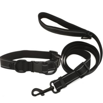 Reflective Pet Collar & Leash Set, Waterproof, Size S, Black Buckle - 1