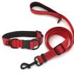 Reflective Pet Collar & Leash Set, Waterproof, Black Buckle, Size L, Red - 1