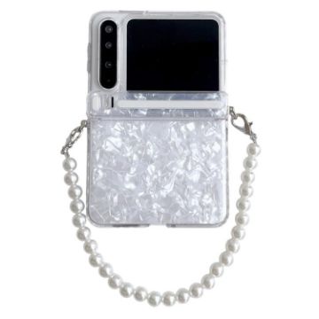 Huawei Pura X White Phone Case with Bracelet & Pearlescent Shell Texture - 1