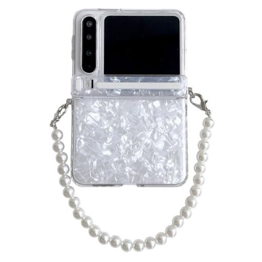 Huawei Pura X White Phone Case with Bracelet & Pearlescent Shell Texture - 1