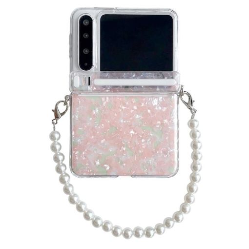 Huawei Pura X Pink Green Phone Case with Bracelet - Pearlescent Shell Texture - 1