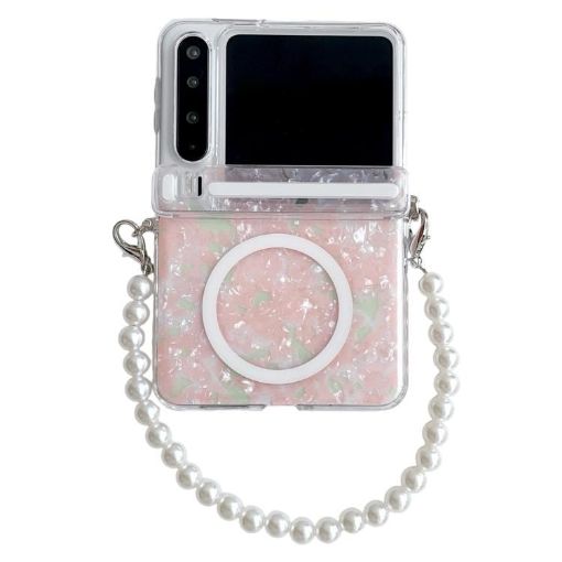 Huawei Pura X MagSafe Phone Case with Bracelet - Pink Green Shell Texture - 1