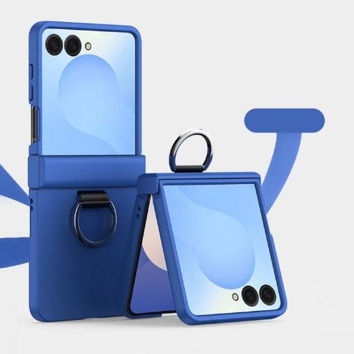 Samsung Galaxy Z Flip7 5G Shockproof Case with Ring - Blue, 3 Parts PC - 1