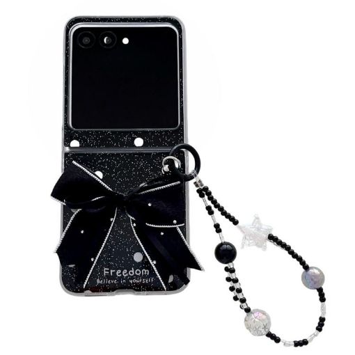 Motorola Razr 60/50 Glitter Dots Phone Case with Bow Bracelet - Black - 1