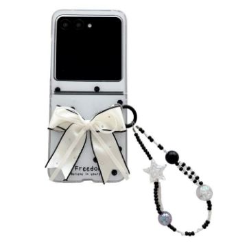Motorola Razr 60/50 Glitter Dots Phone Case with Bow Bracelet - White - 1