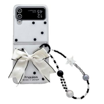 Samsung Galaxy Z Flip3 5G Case Glitter Dots Pattern with Bow Bracelet White - 1